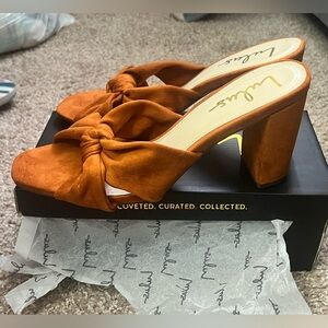 Lulu's Orange Knotted Block Heel Sandals